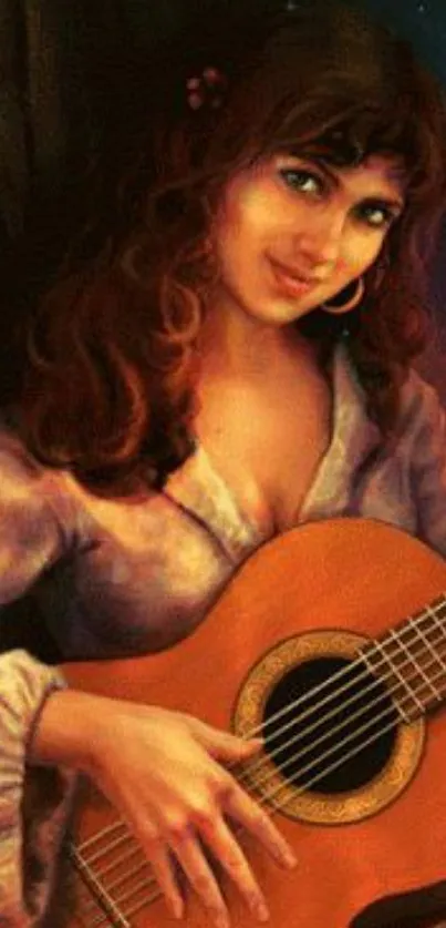 Artistic portrait of a woman playing a guitar in a rustic setting.