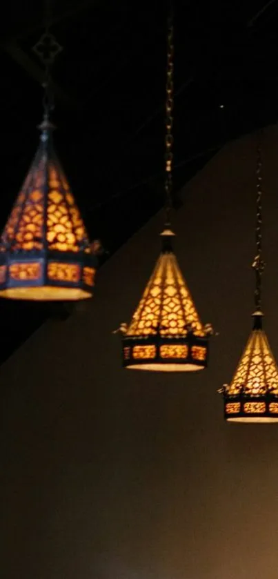 Vintage lanterns illuminate darkness with warm glow.