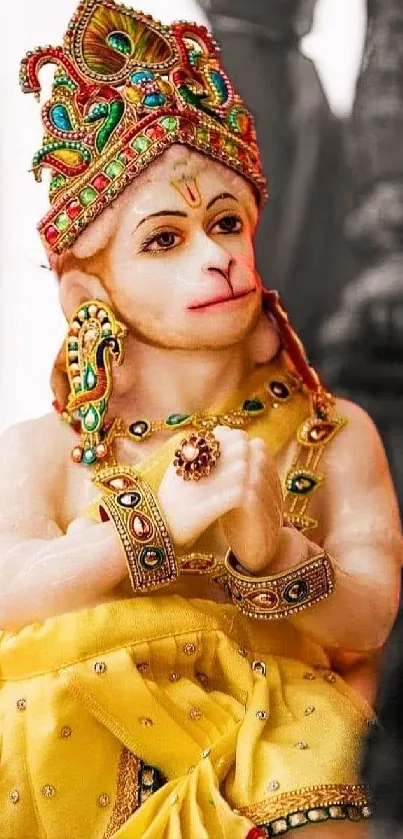 Elegant Hanuman statue with vibrant colors and intricate details.