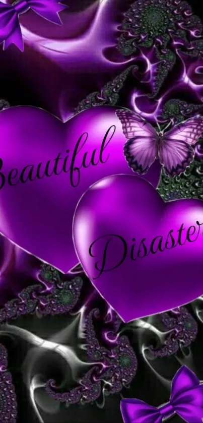 Purple heart wallpaper with butterfly design