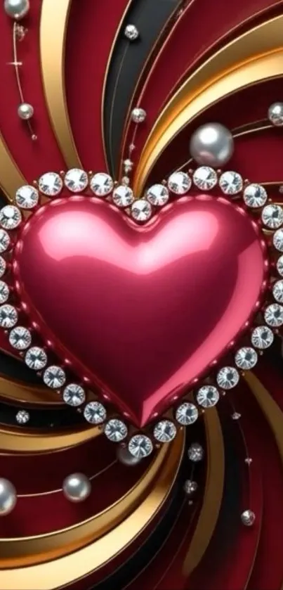 Elegant heart surrounded by jewels and abstract art.