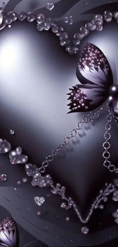 Elegant heart with butterfly design wallpaper.