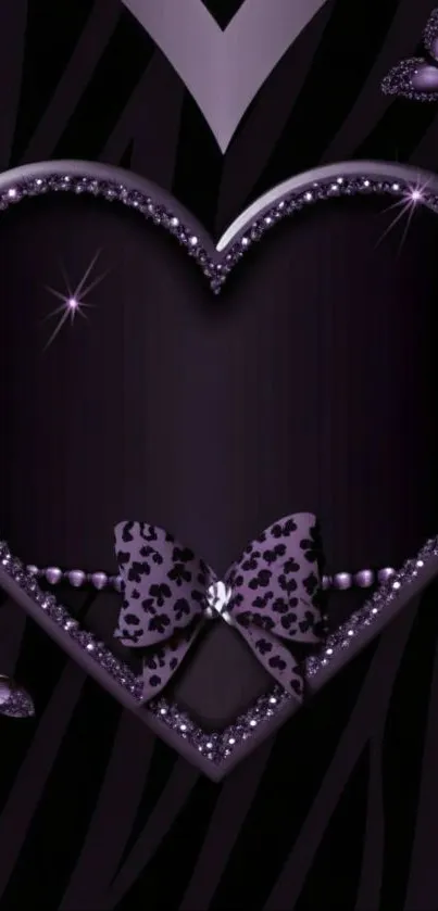 Elegant purple heart wallpaper with butterflies and flowers.