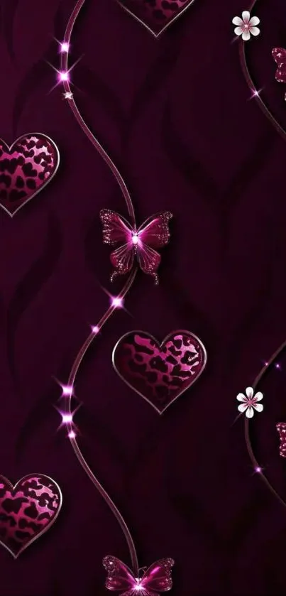 Mobile wallpaper with elegant hearts and butterflies.