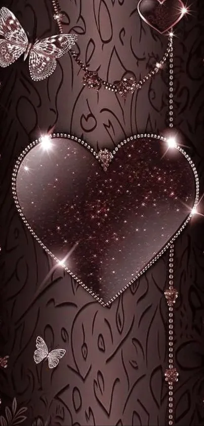 Dark elegant wallpaper with heart and butterflies design.