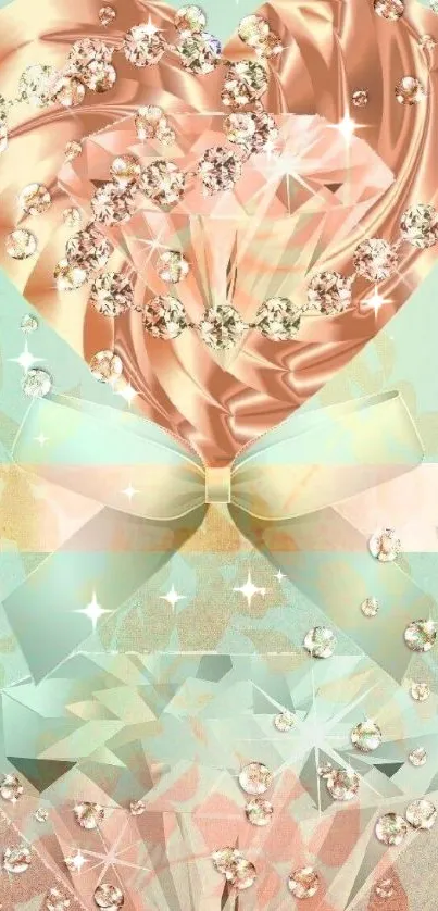 Elegant copper heart with diamonds on aquamarine background wallpaper.