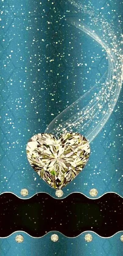 Golden heart with sparkles on a blue background wallpaper.