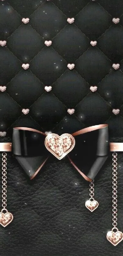 Elegant black wallpaper with bow and heart accents.