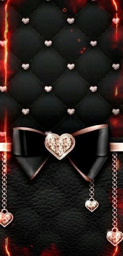 Elegant black wallpaper with heart bow design.