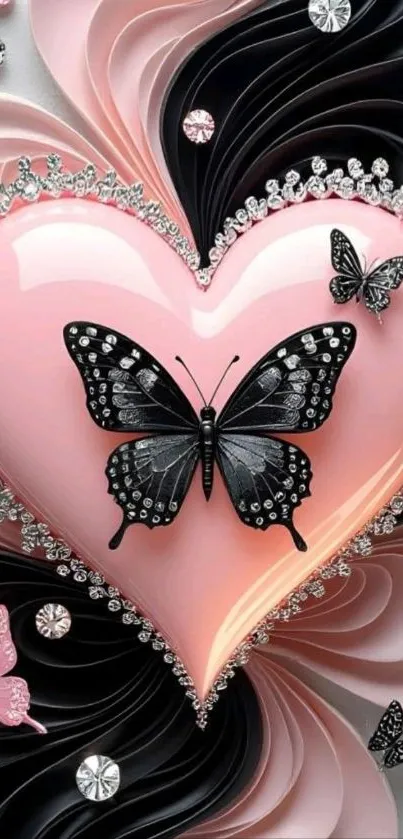 Elegant pink heart design with butterflies.