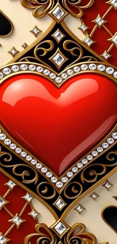 Ornate red heart on a playing card wallpaper