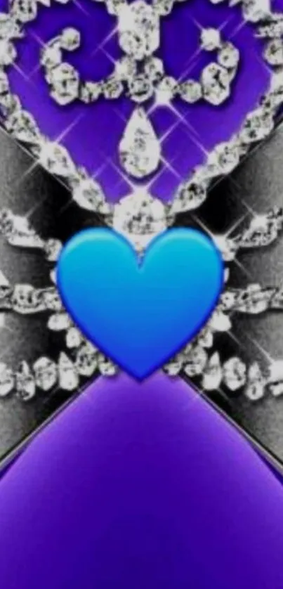 Blue heart on purple background with crystal design.