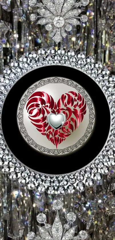 Elegant heart with shimmering crystals wallpaper.