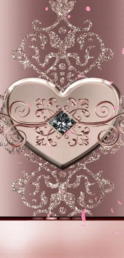 Elegant heart design wallpaper with rose gold tones.