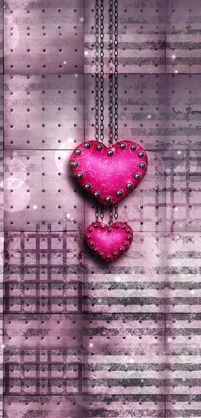 Vibrant pink heart design on elegant patterned wallpaper.