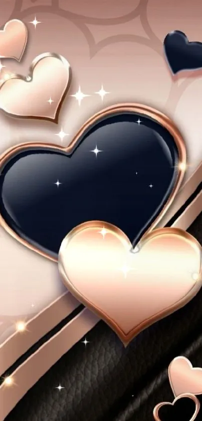 Mobile wallpaper with gold and black heart design.