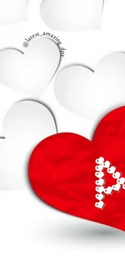 Elegant wallpaper with red and white hearts design.