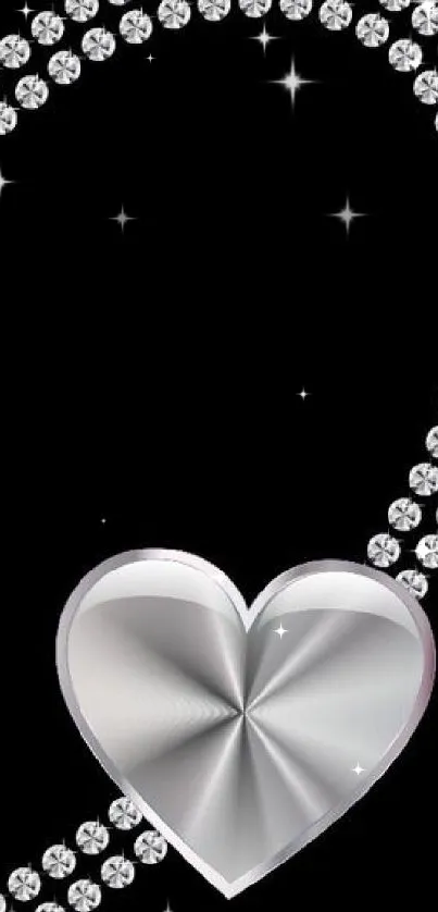 Elegant diamond heart on black mobile wallpaper.