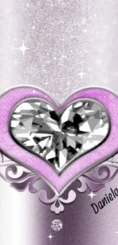 Purple wallpaper with a diamond heart and elegant design.