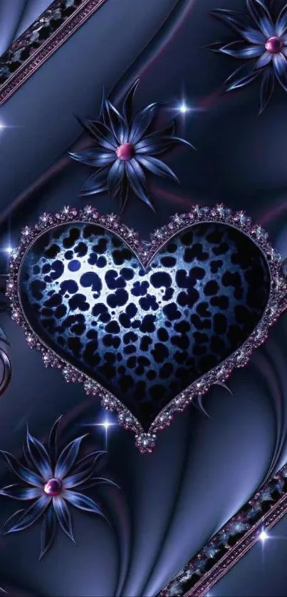 Elegant heart and floral design on a dark blue background.