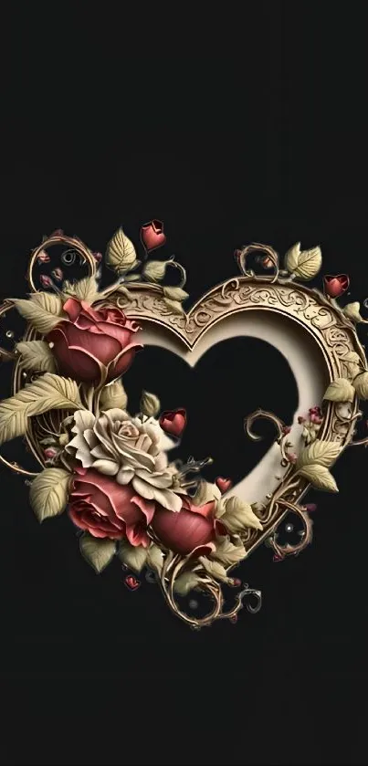 Intricate floral heart design on a black background.