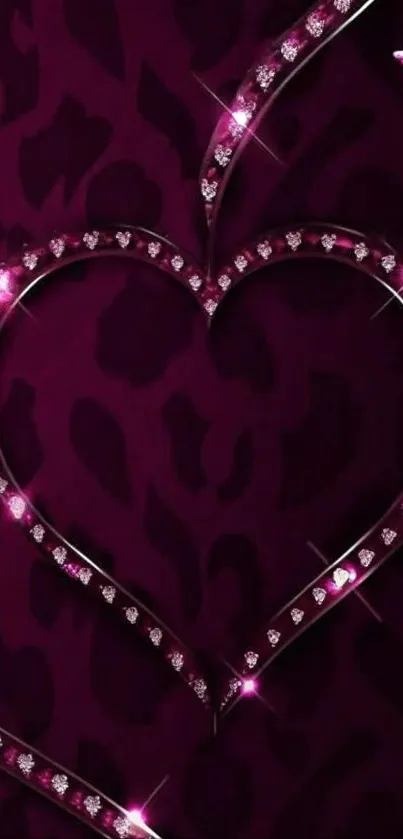 Elegant heart with gems on a purple background.