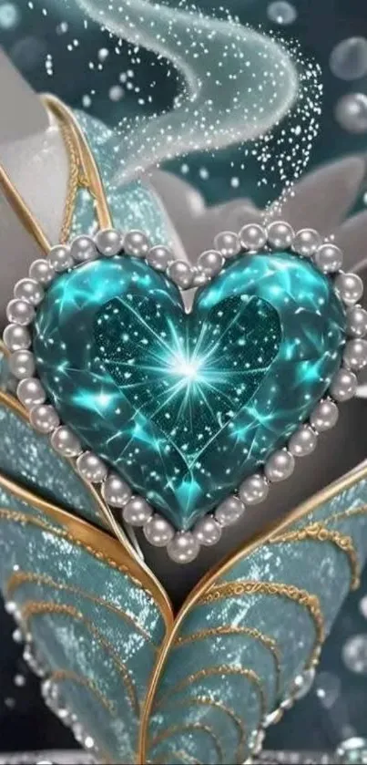 Heart-shaped gemstone with pearls and intricate design.