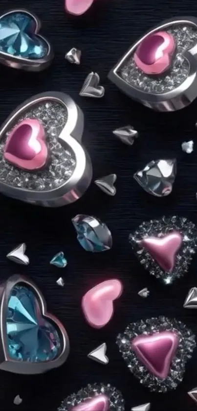 Heart gemstone design with pink and silver accents.