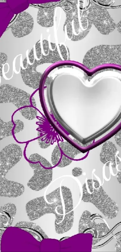 Mobile wallpaper with heart and glitter design.