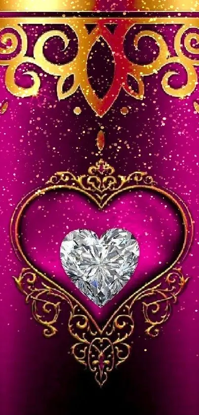 Purple and gold wallpaper with diamond heart center.