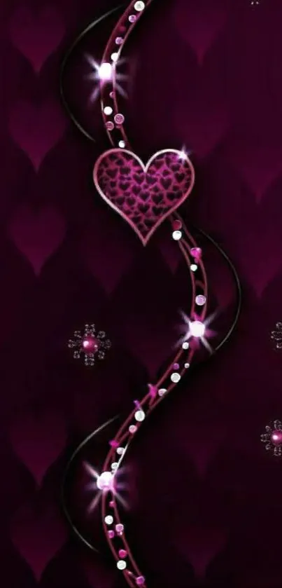 Mobile wallpaper with a sparkling heart jewel on rich purple.