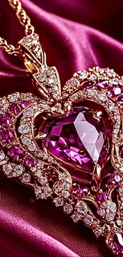 Heart-shaped jewel with intricate design on silky background.
