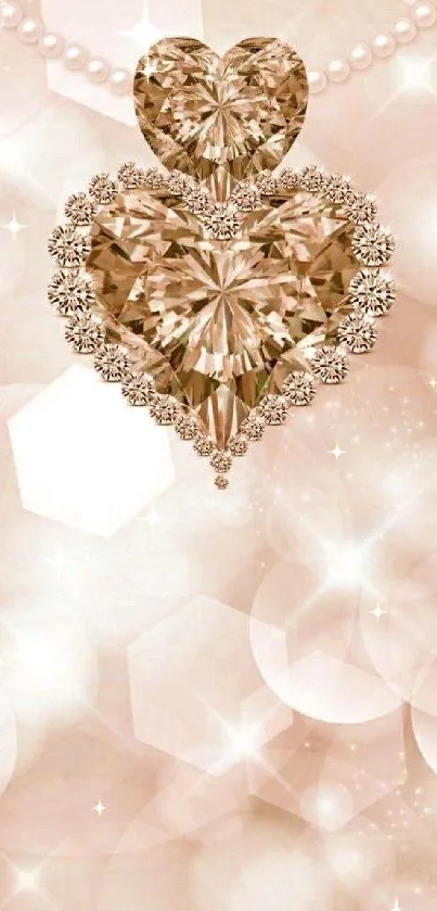 Elegant heart-shaped jewel with diamond accents on beige background.