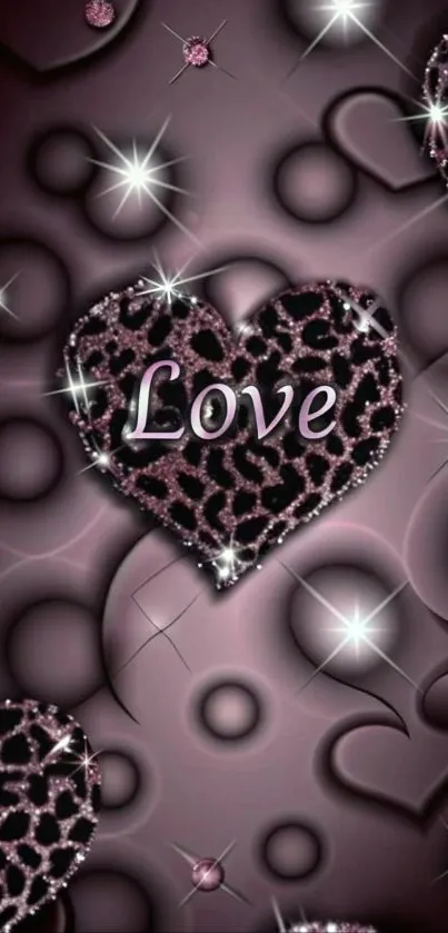 Glittery heart love wallpaper with dark background.