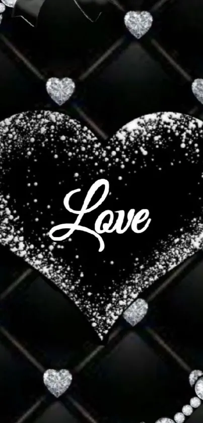 Black and white heart love theme wallpaper with elegant design.