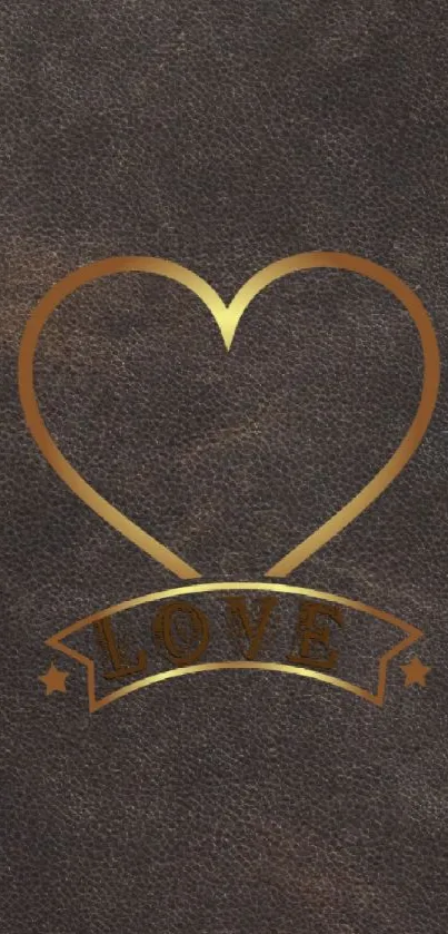 Gold heart and 'Love' on dark textured background.