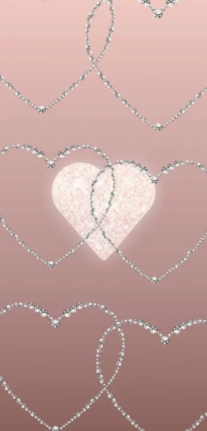 Light pink heart wallpaper with diamond accents for mobile.