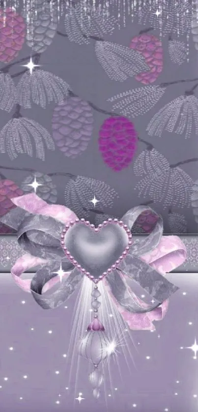 Elegant purple mobile wallpaper with heart decoration.