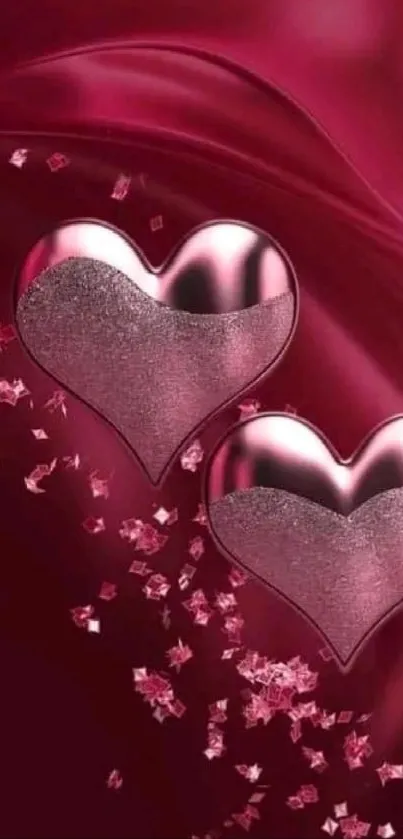 Rich maroon wallpaper with sparkling hearts design.