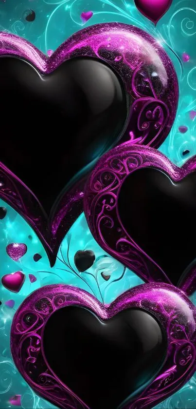 Elegant purple heart mobile wallpaper with swirls.