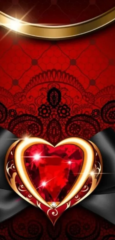 Stylish red heart with gold accents and elegant patterns wallpaper.