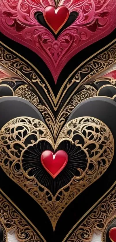 Elegant mobile wallpaper with intricate heart pattern and golden details.
