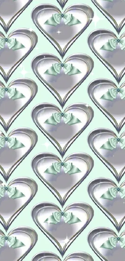 Seamless mint green heart pattern wallpaper.