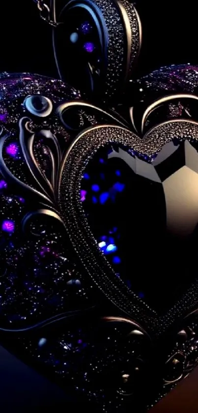 Elegant heart-shaped pendant with violet gems.