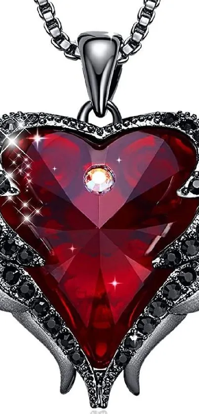 Heart-shaped red crystal pendant with intricate metal design.