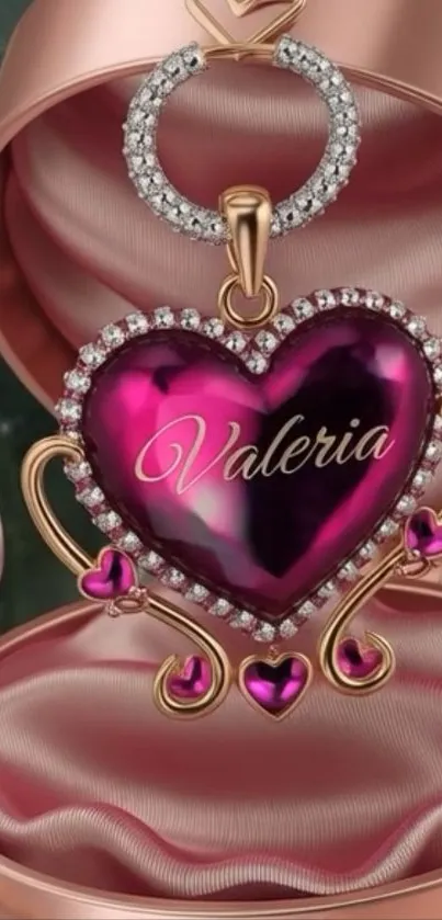 Luxurious heart pendant in pink with gold accents.