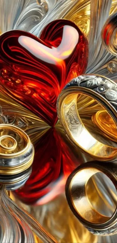 Abstract wallpaper with heart and rings design.