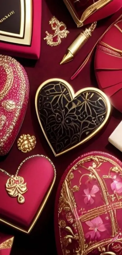 Elegant heart-shaped gift boxes with intricate designs.
