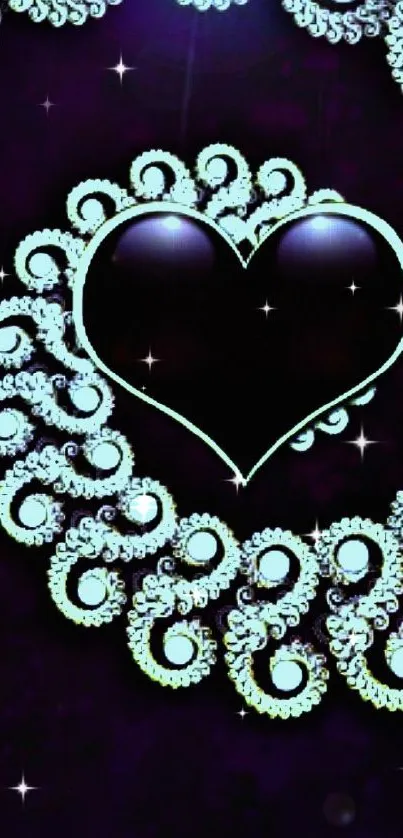 Heart with white swirls on a dark blue background wallpaper.