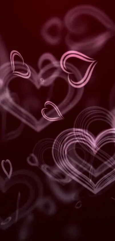 Heart-themed wallpaper with pink lines on a maroon background.